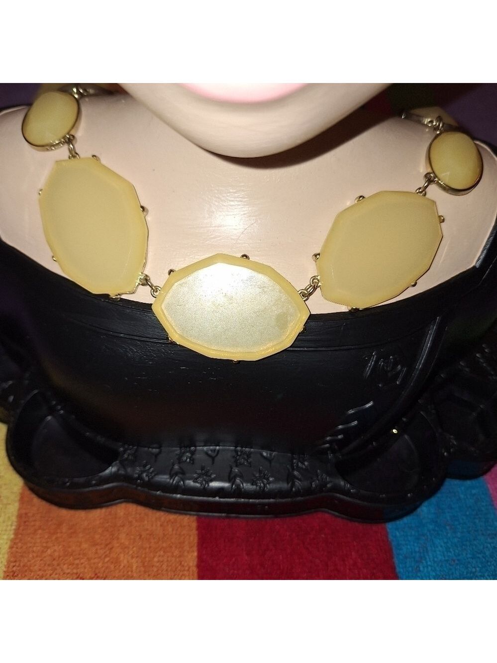 Vintage Gold Tone Chain Flat Stone Necklace
